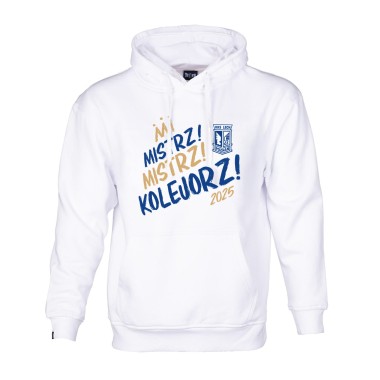 MISTRZ! MISTRZ! KOLEJORZ! 2025 BLUZA Z KAPTUREM BIAŁA
