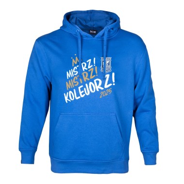 MISTRZ! MISTRZ! KOLEJORZ! 2025 BLUZA Z KAPTUREM NIEBIESKA